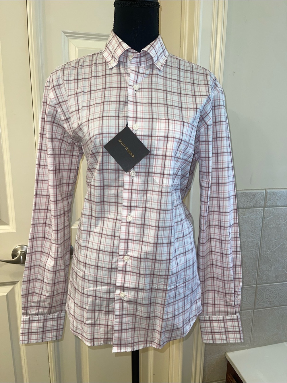 Scott Barber Men's White Plaid Button-Down Shirt - Casual & Smart